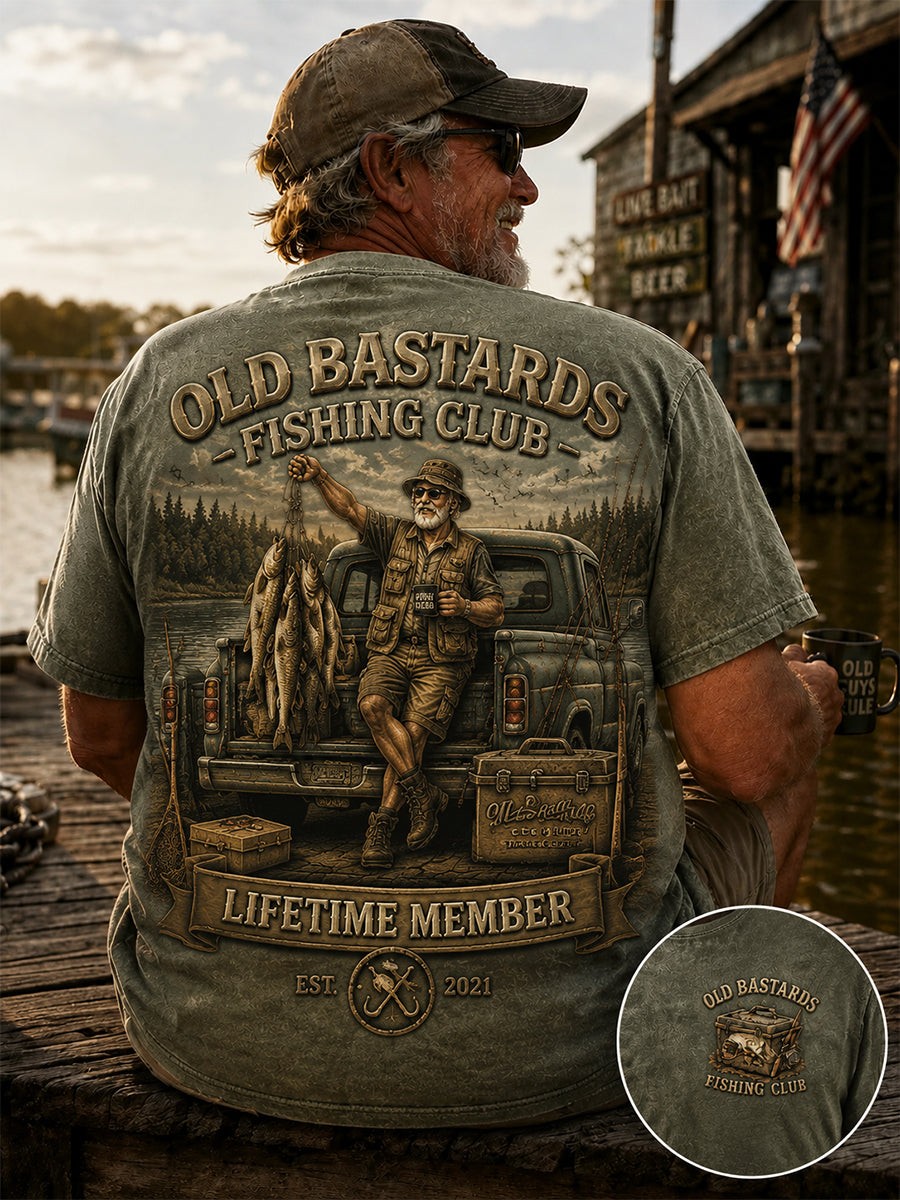 Men's Funny Old Bastards Fishing Club Lifetime Member Print Casual Tee