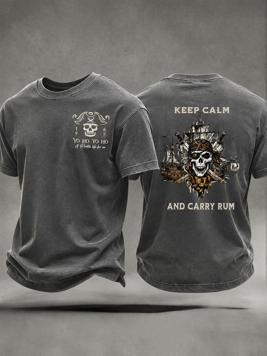 Men's "Keep Calm And Carry Rum" Fun Pirate Rum Casual T-shirt