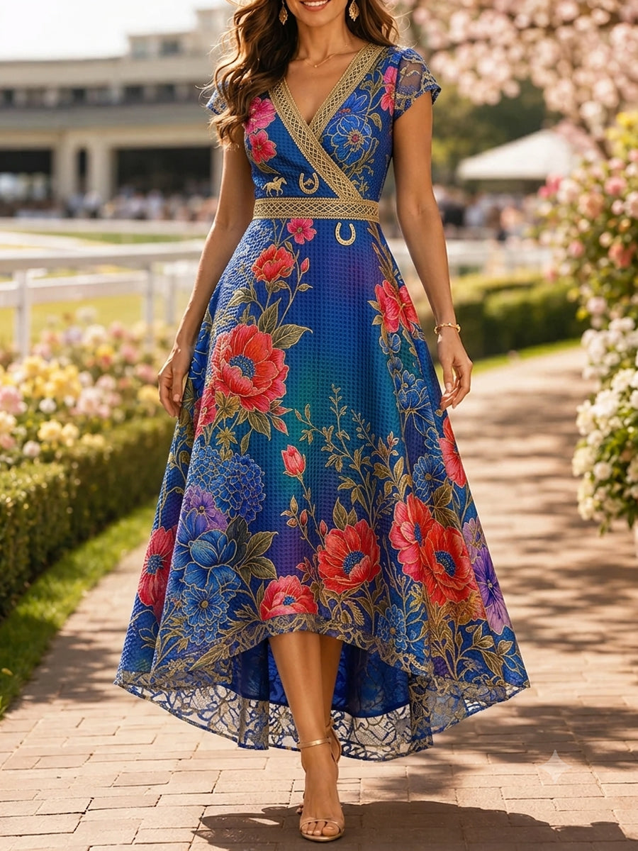 Women's Vintage Melbourne Cup Australian Horse Racing V-Neck Dress