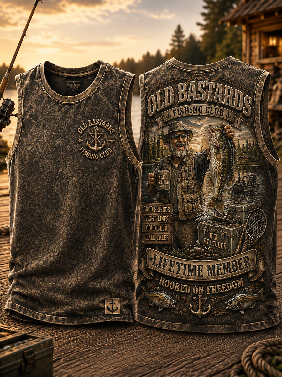 Men's Funny Old Bastards Fishing Club Lifetime Member Print Vest