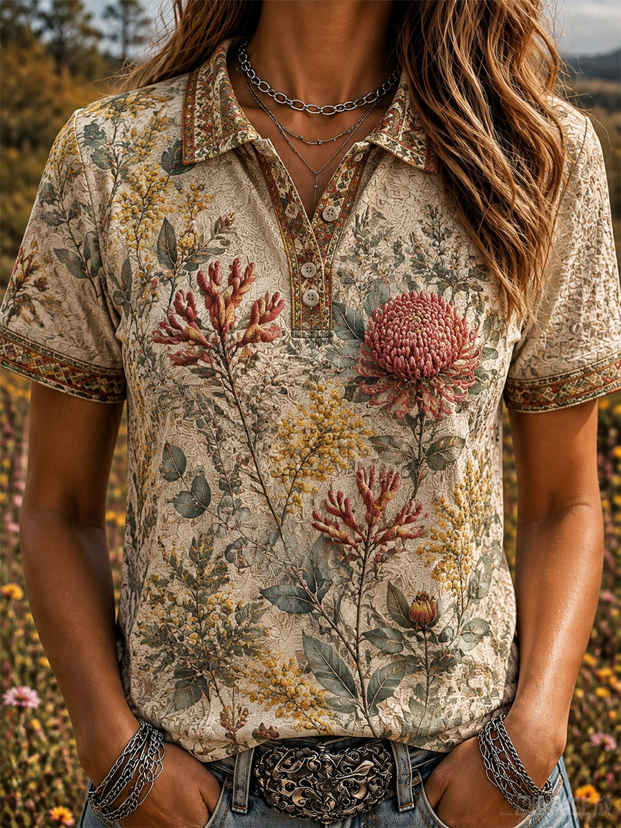 Women’s Retro Australian Wildflower Season Polo Shirt