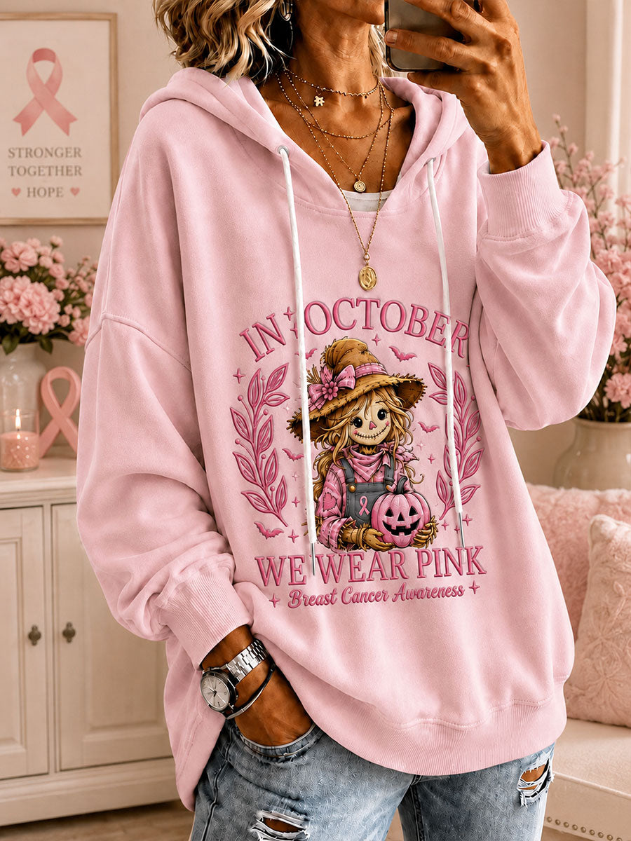 Women's 'In October We Wear Pink' Printed Casual Hoodie
