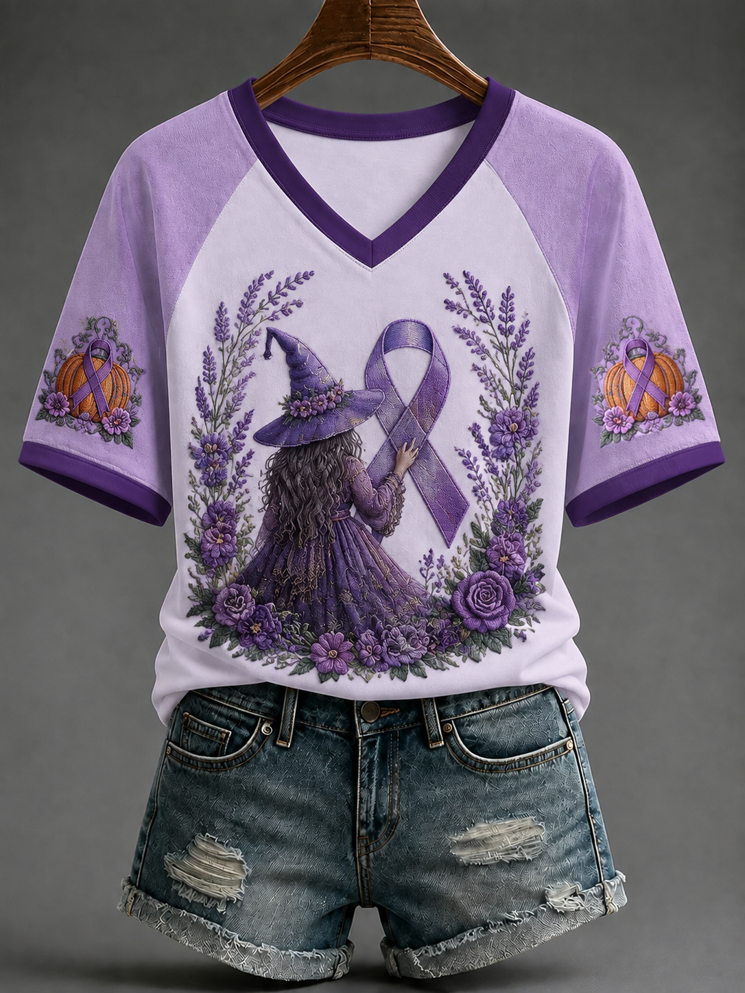 Women's Alzheimer's Awareness V-neck Off-shoulder Short-sleeved T-shirt