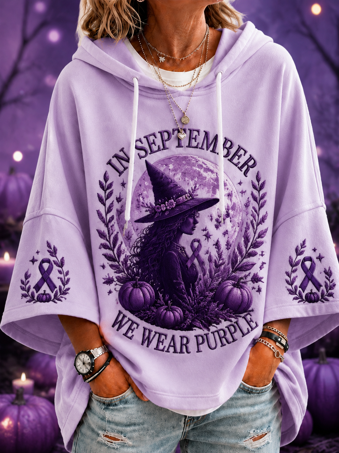 Women’s In September We Wear Purple Short-Sleeve Hoodie