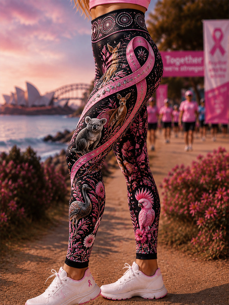 Women's Australian Breast Cancer Awareness Stretch Sports Leggings