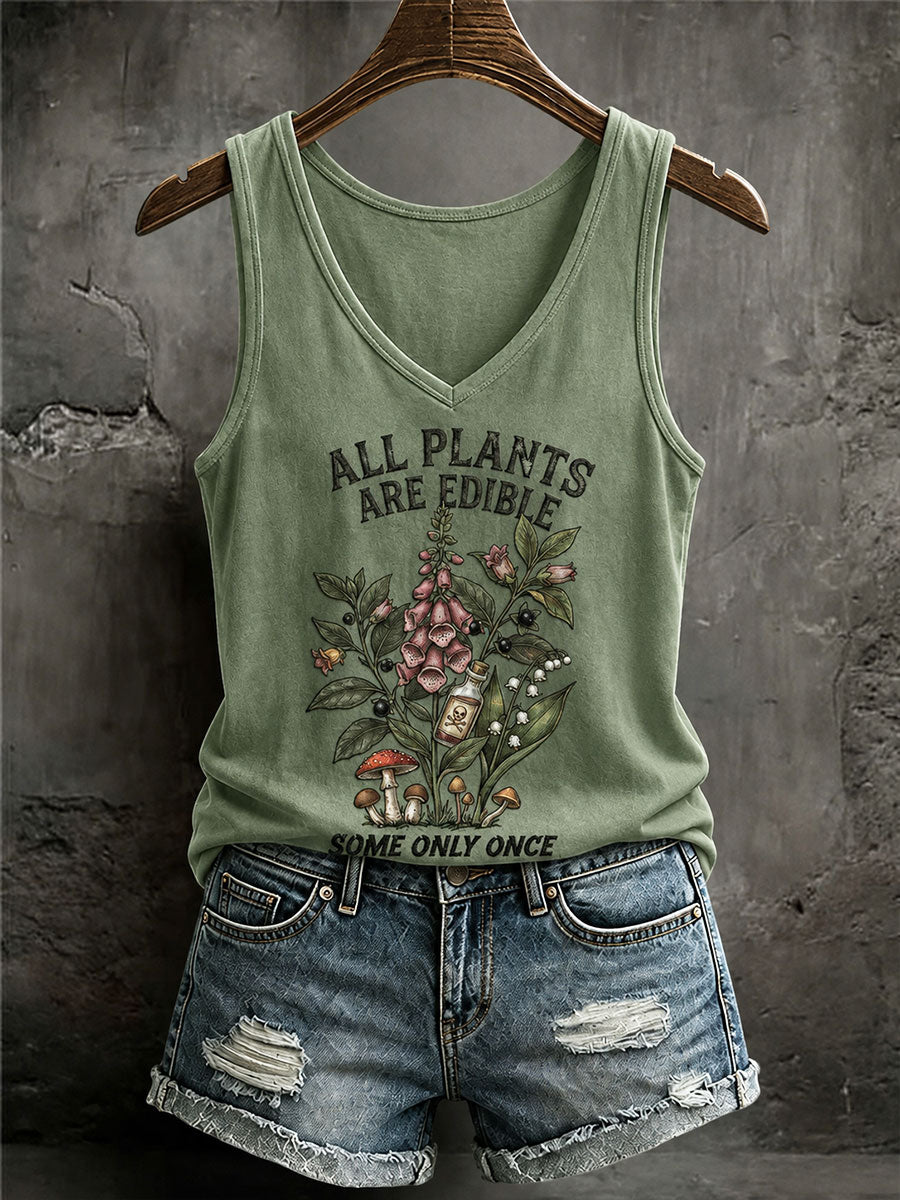 Women's "All Plants Are Edible Some Only Once" Floral Print Casual Vests