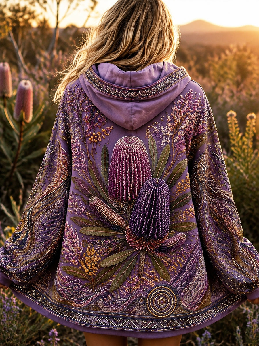 Women’s Retro Australian Wildflower Season Zip-Up Hoodie