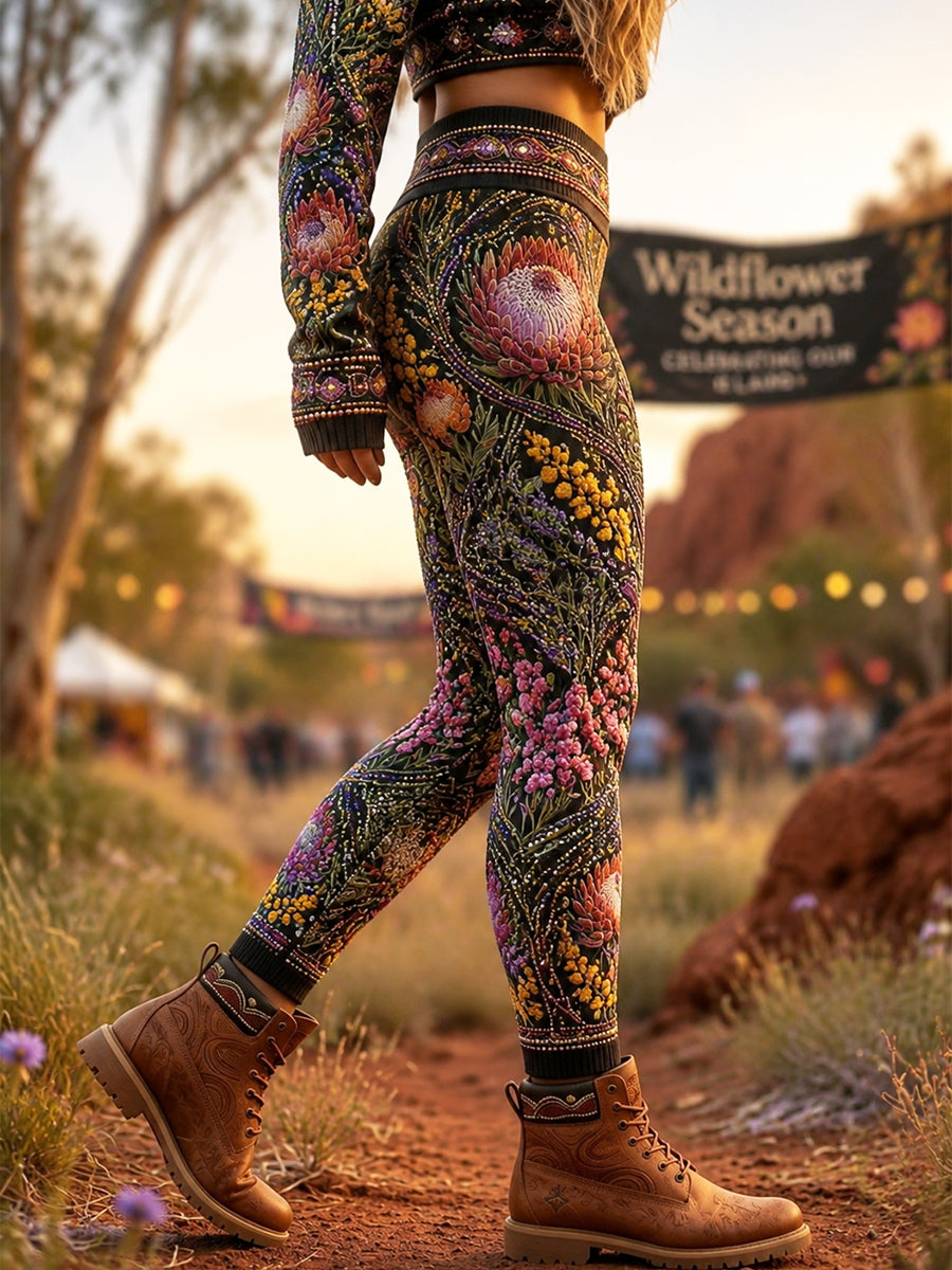 Women’s Retro Australian Wildflower Season Stretch Sports Leggings
