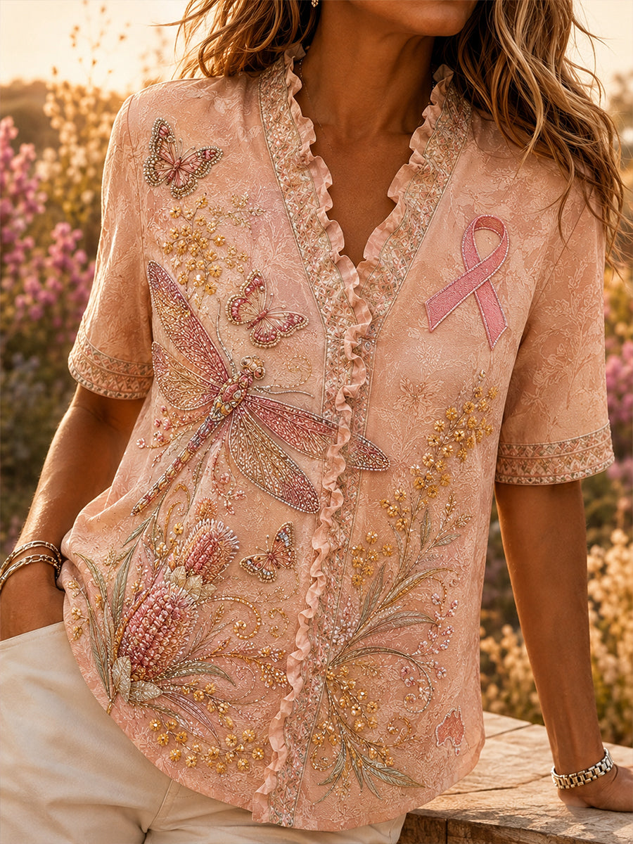 Women's Australian Breast Cancer Awareness Cotton-Linen Shirt