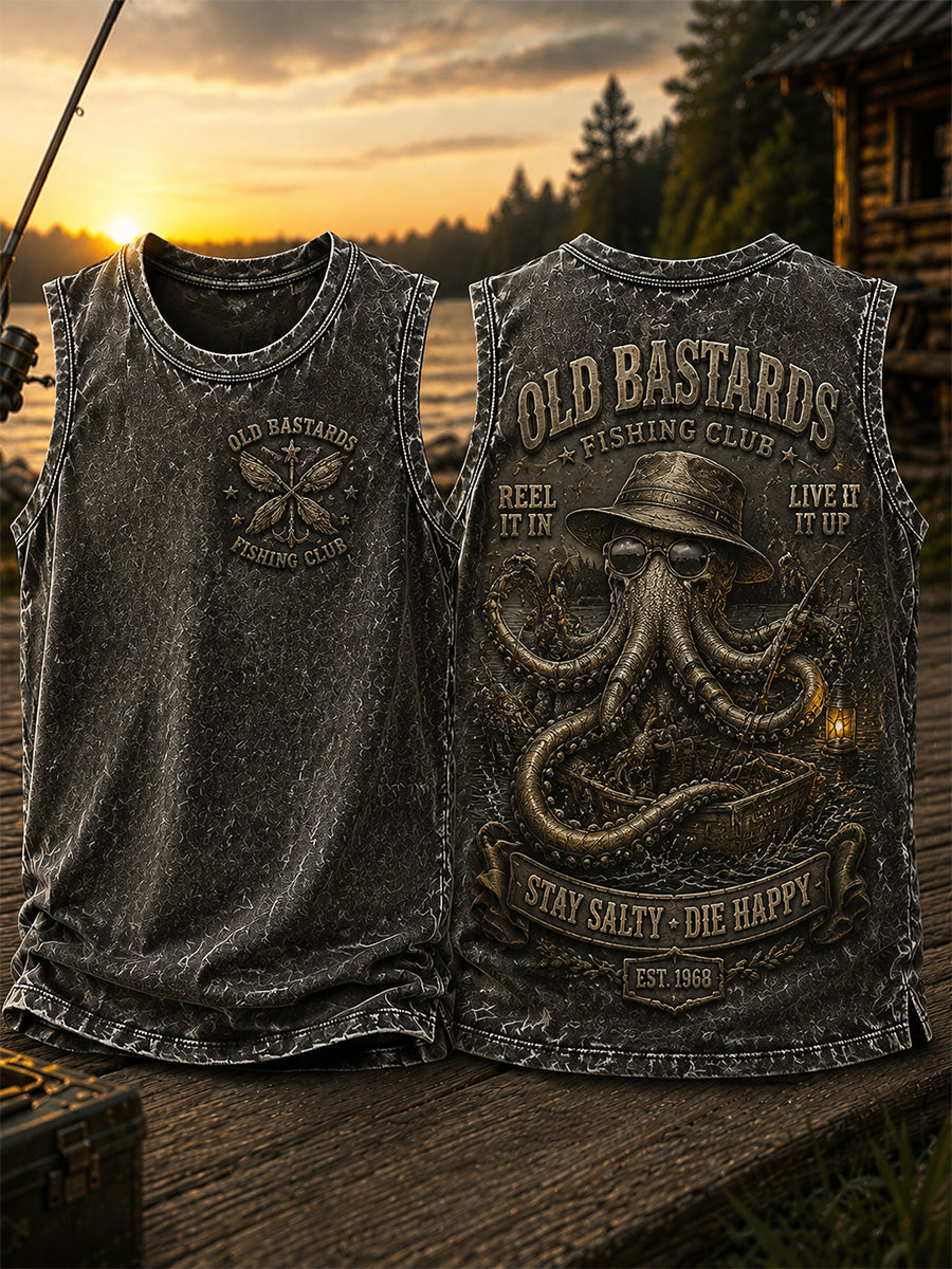 Men's Funny Old Bastards Fishing Club Lifetime Member Print Casual Tank Top