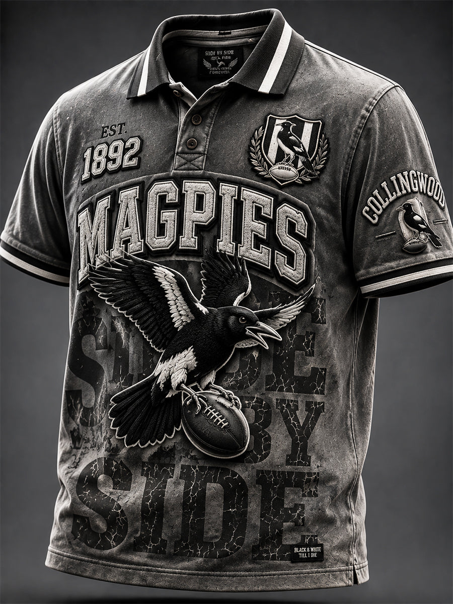 Men's Australia Magpies Footy Lover Art Printed Polo Shirt