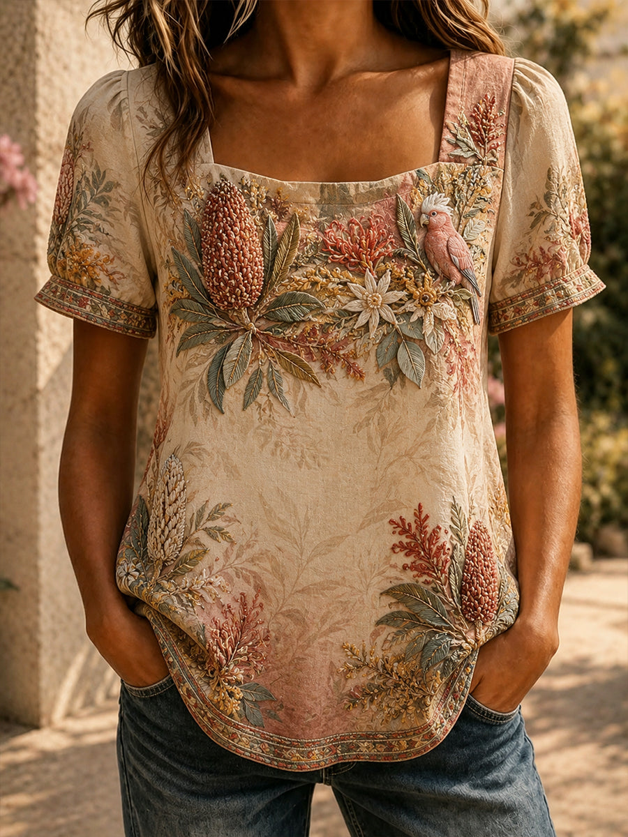Women's Australian Wildflower Season Print Short-Sleeved T-Shirt