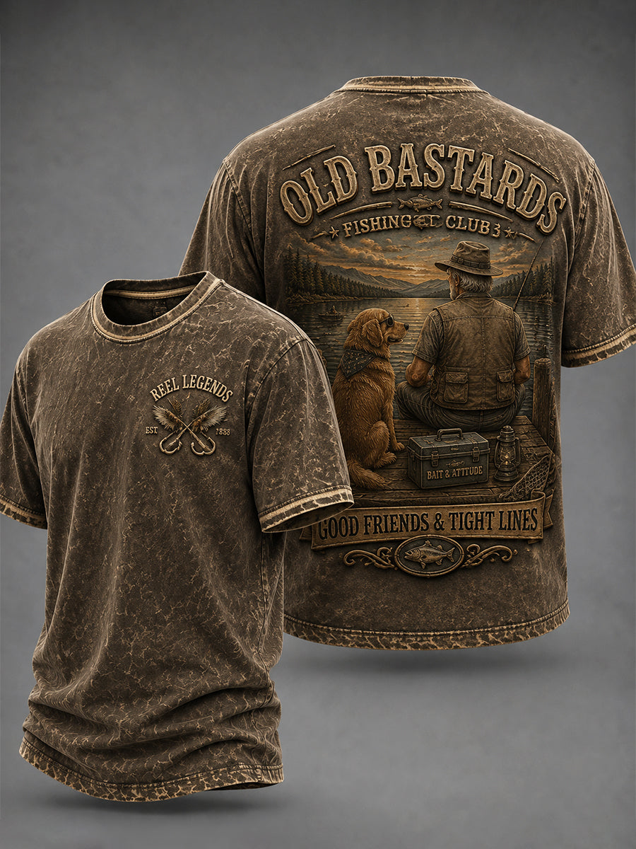 Men's Funny Old Bastards Fishing Club Lifetime Member Print Short Sleeve T-shirt