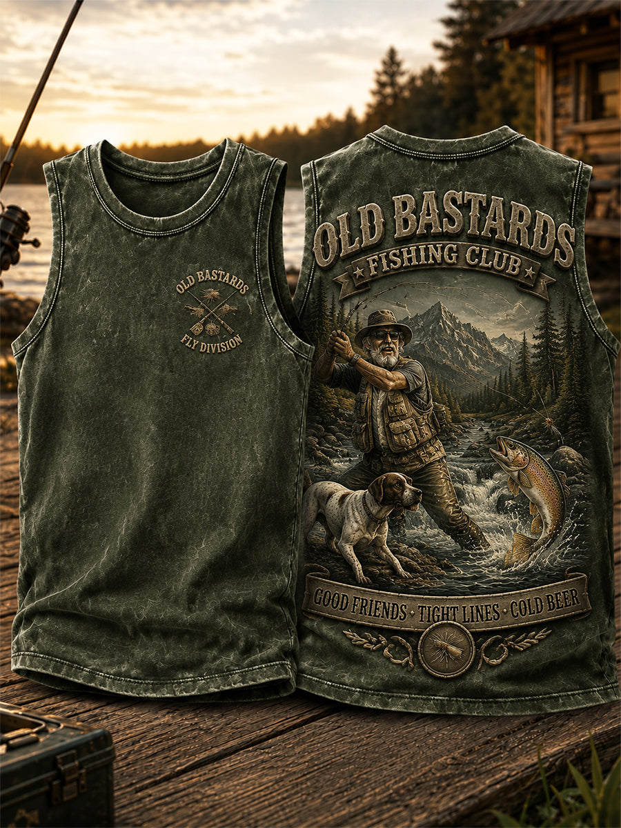 Men's Funny Old Bastards Fishing Club Lifetime Member Print Casual Tank Top