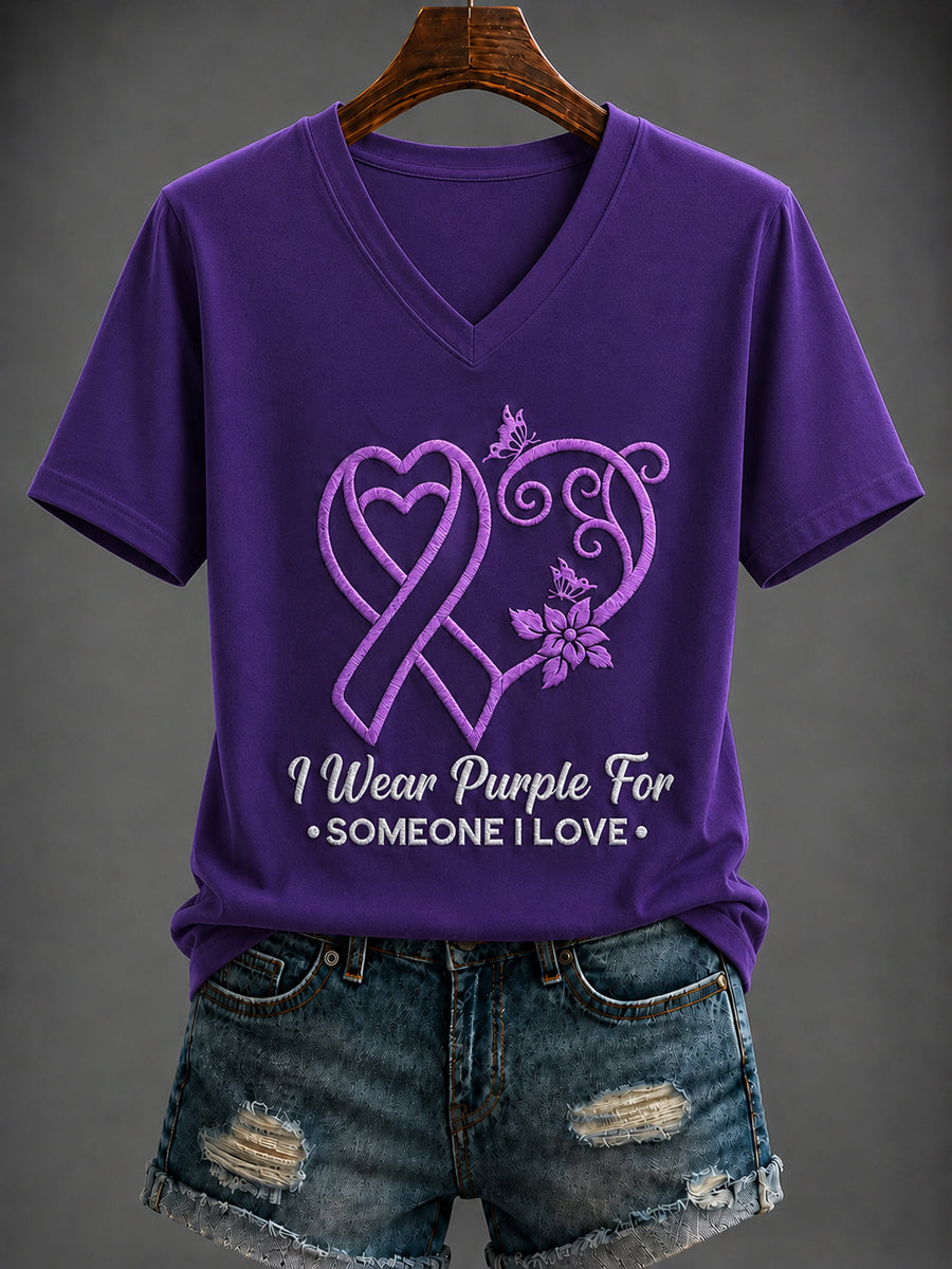 Women's Purple Art Printed V-neck T-shirt
