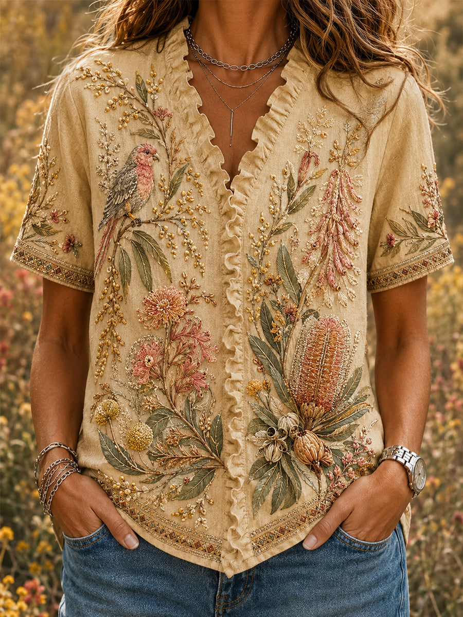 Women’s Australian Wildflower Season Cotton-Linen Shirt