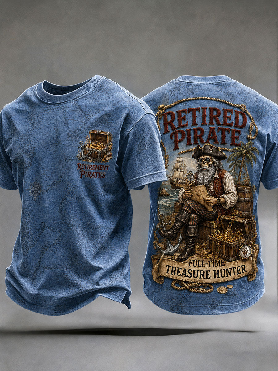Men's Retro "Retired Pirate - Full-Time Treasure Hunter" Printed Casual T-shirt