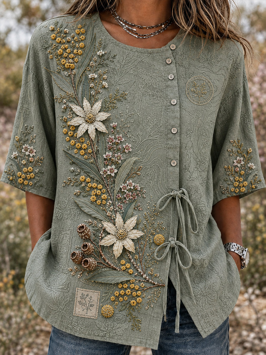 Women’S Australian Plants Cotton-Linen Shirt