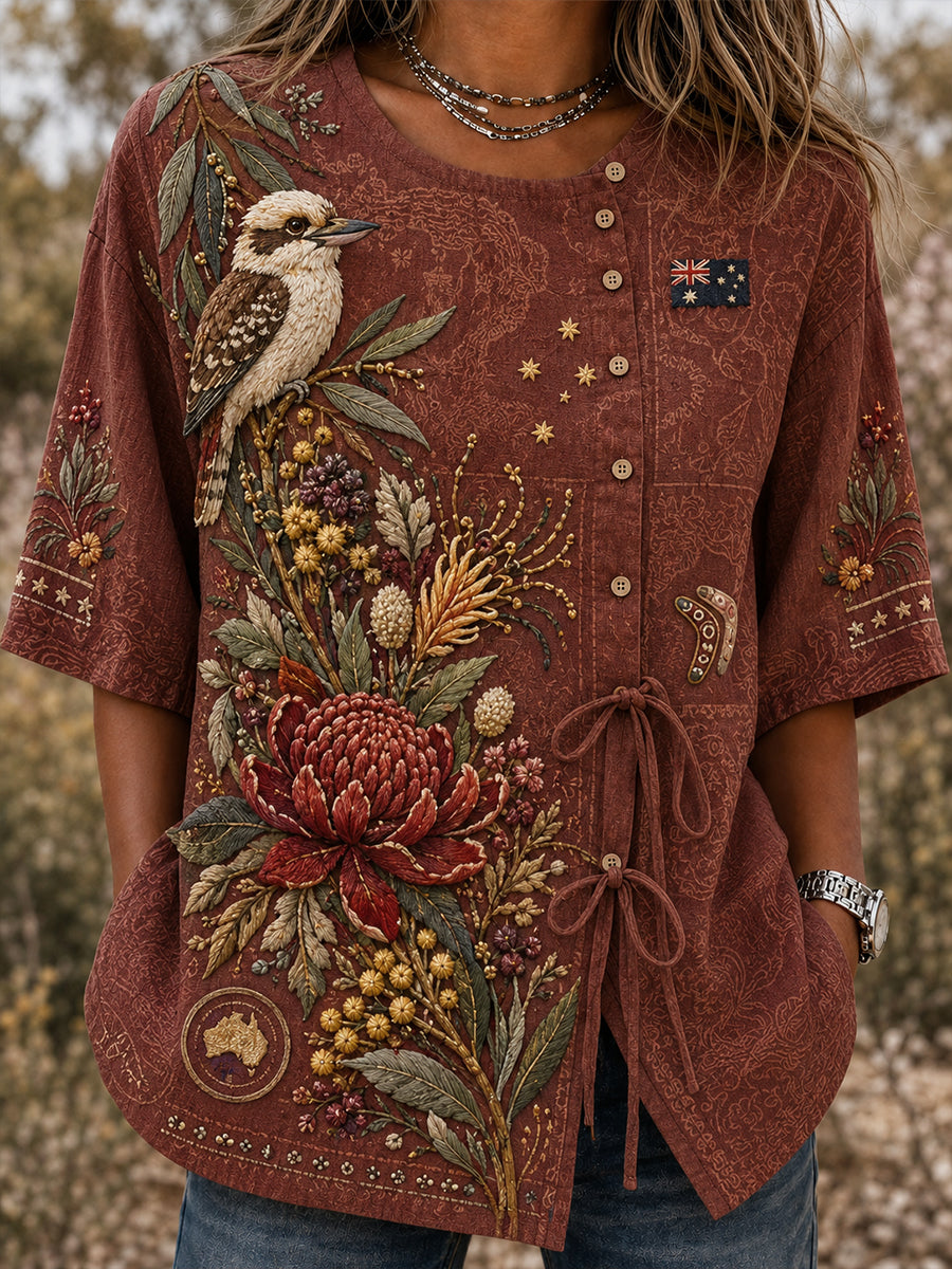 Women’s Australian Plants Cotton-Linen Shirt