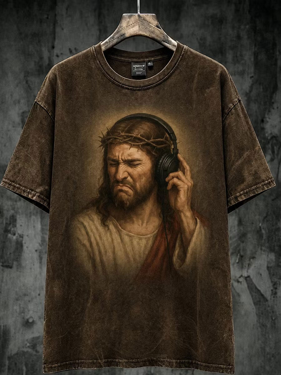 Men's Retro God's Music Art Printed Casual T-shirt