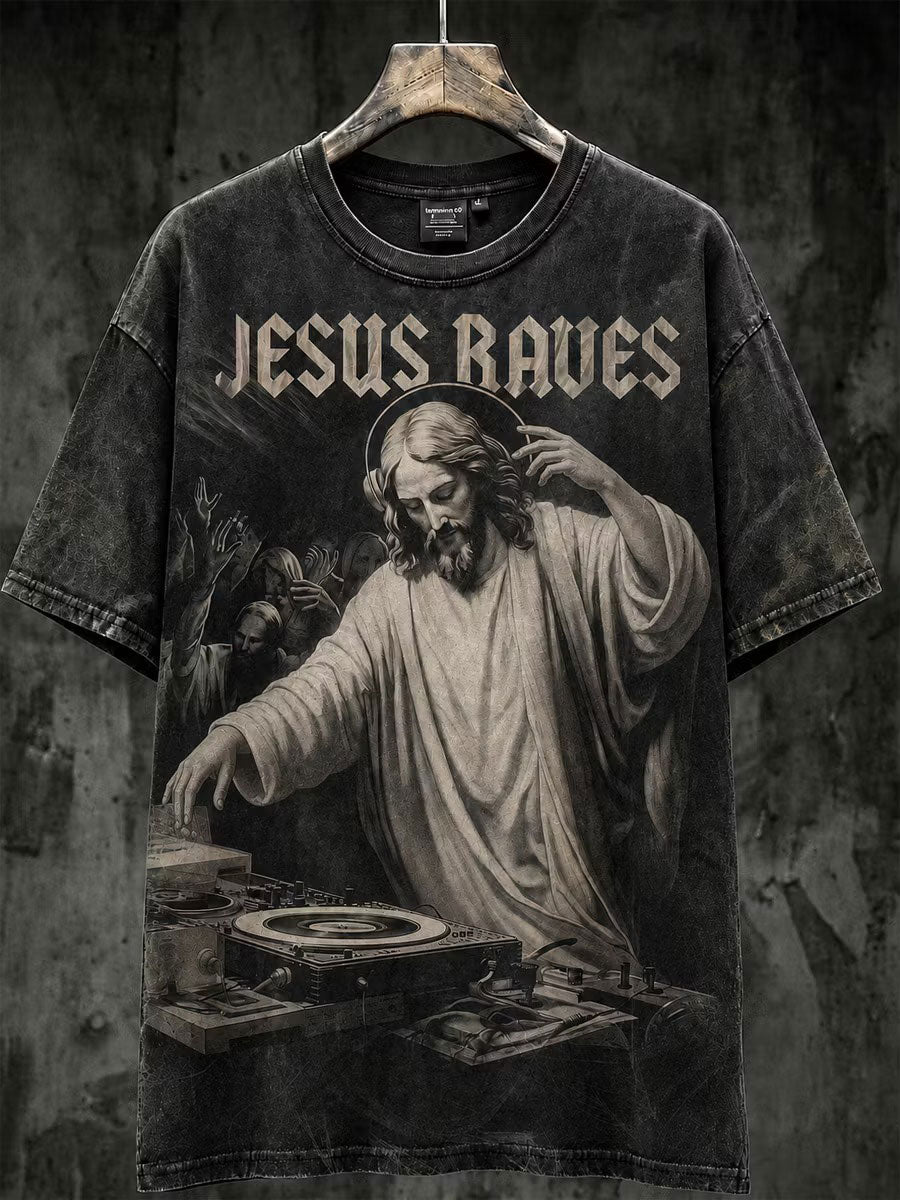 Men's Retro God's Music Art Printed Casual T-shirt