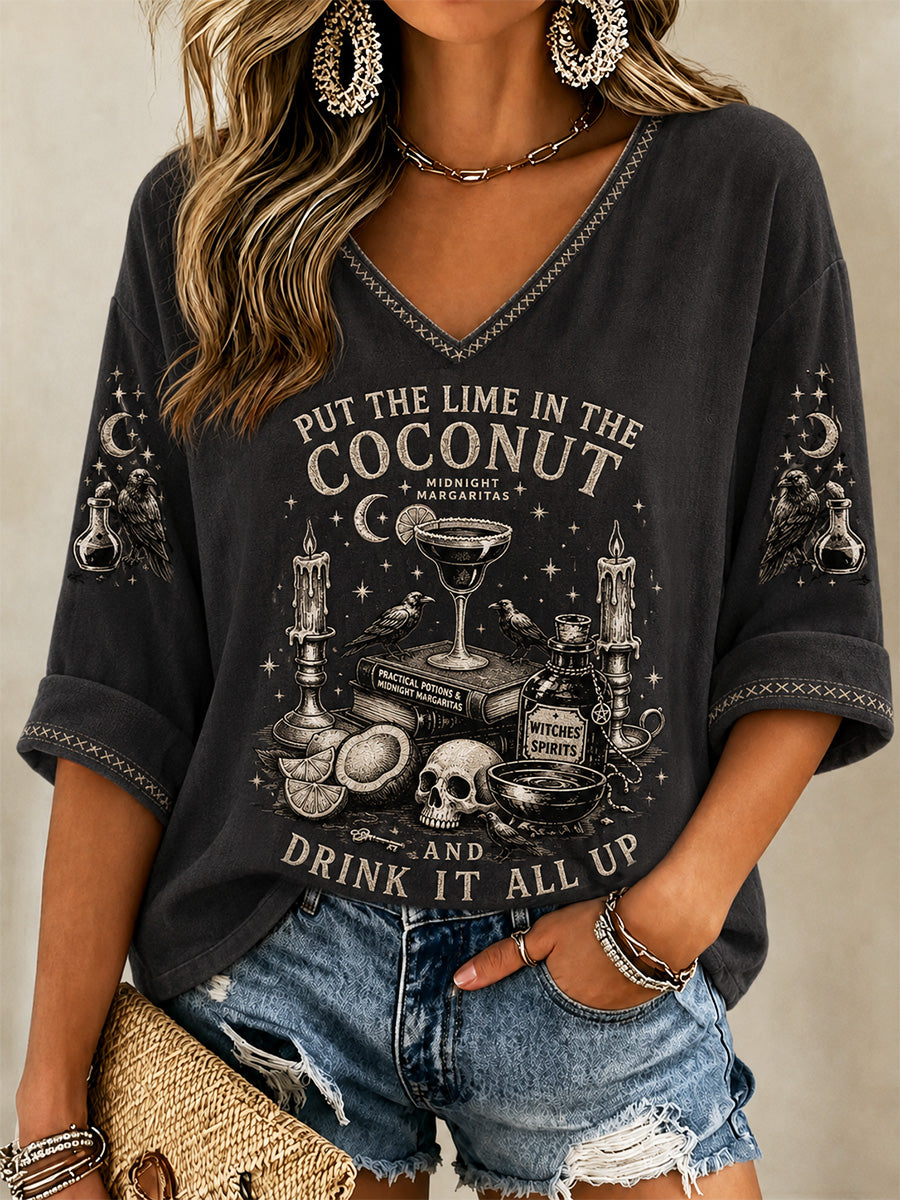 Women's Put The Lime In The Coconut Print V-Neck Tee