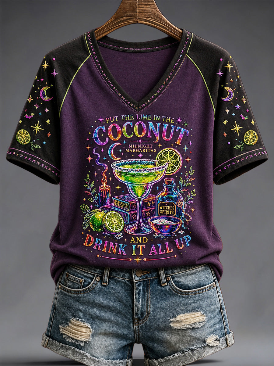 Women's Put The Lime In The Coconut Print V-Neck Tee