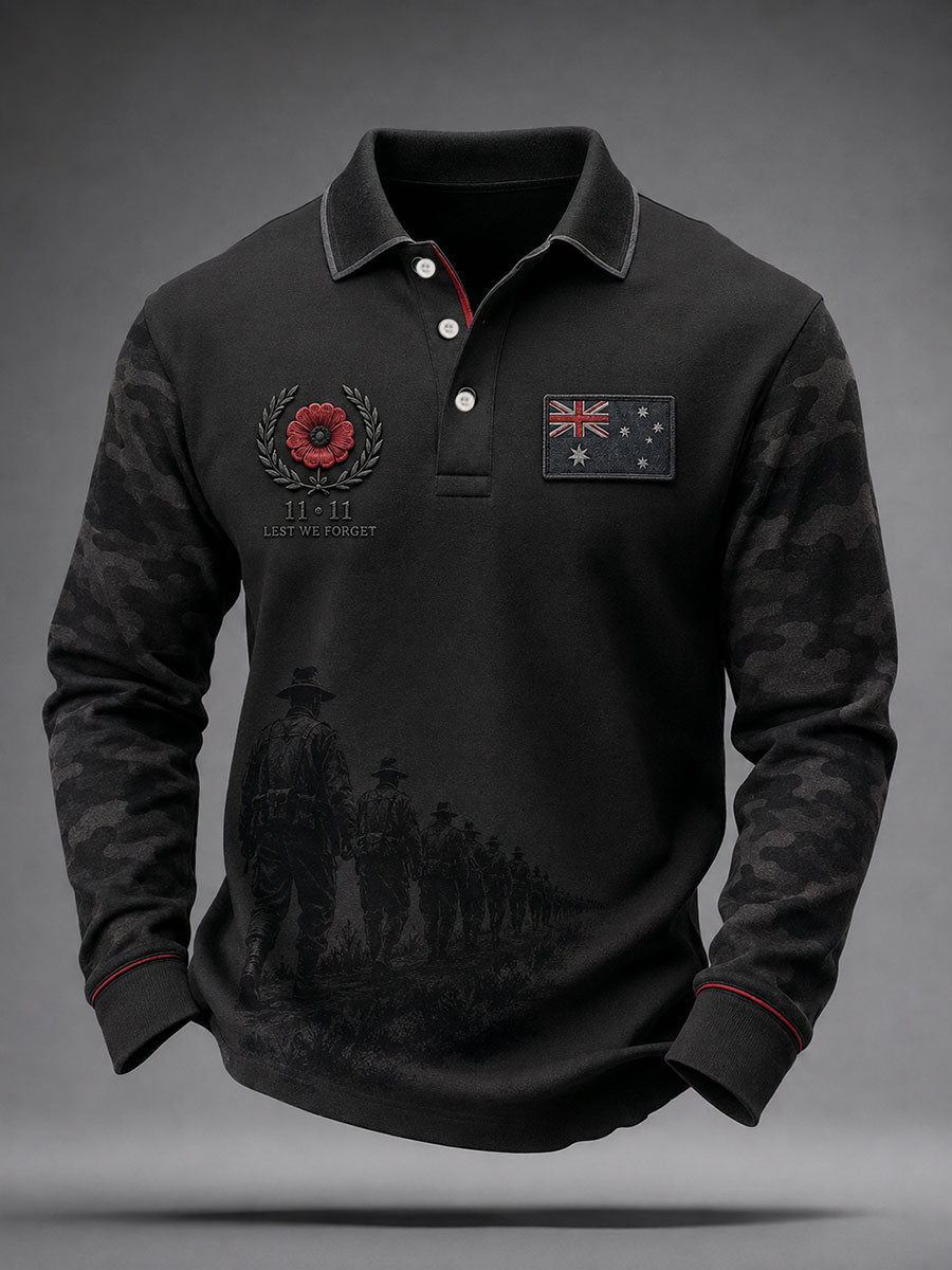 Men's Australian Veteran Printed long sleeve polo