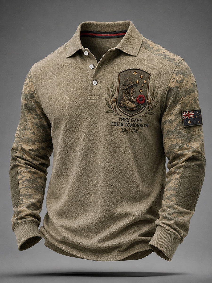 Men's Australian Veteran Printed long sleeve polo