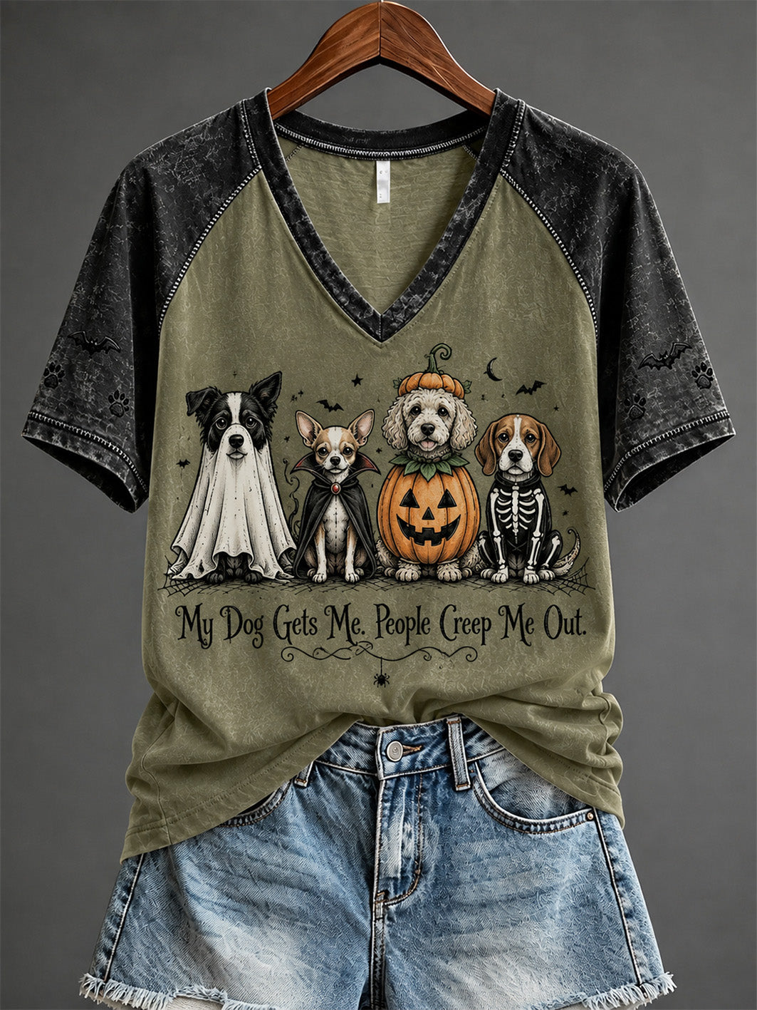 Women's Halloween Cute Dog Pattern Print Casual Short Sleeve T-shirt