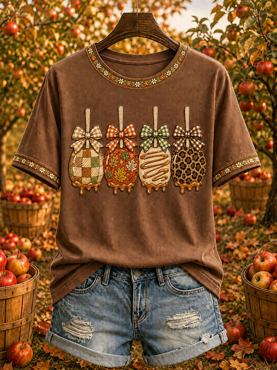 Women’s Fall Caramel Apples Print Casual T-Shirt