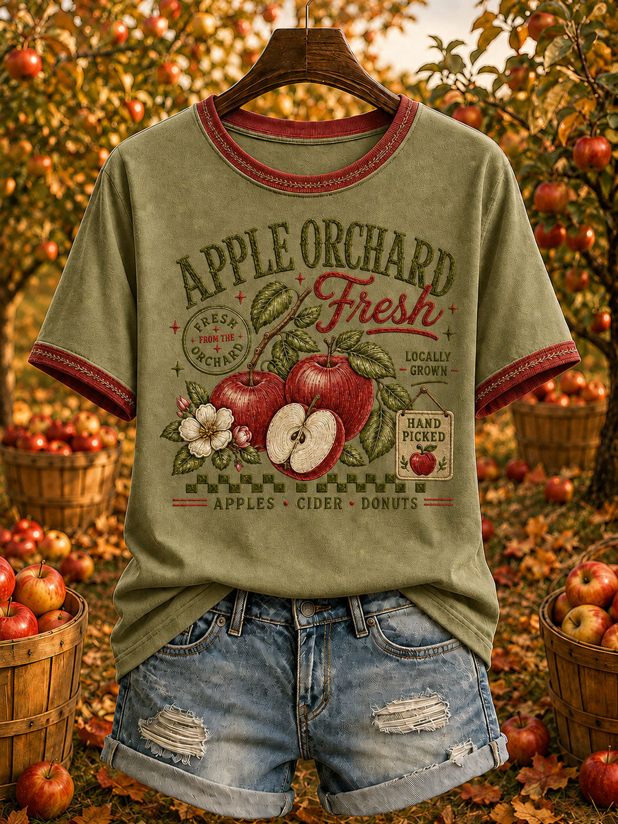 Women's Apple Orchard Print Casual T-Shirt