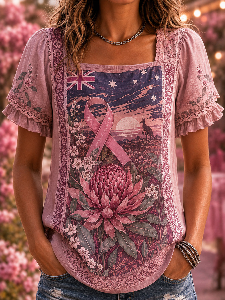 Women's Breast Cancer Awareness In Australia Print Short-Sleeved T-Shirt