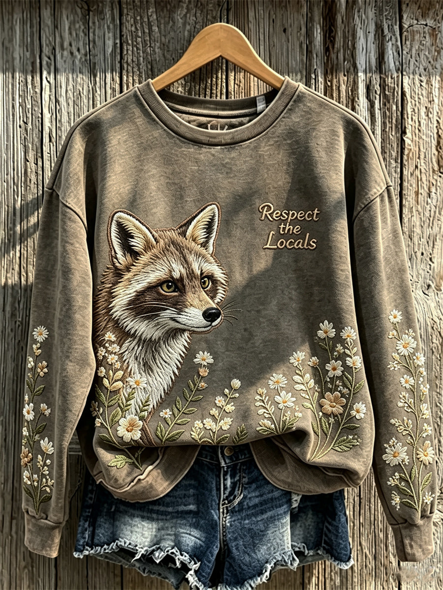 Women's Respect The Locals Forest Raccoon & Daisies Print Sweatshirt