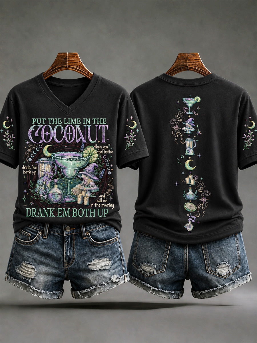 Women's Put The Lime In The Coconut Print V-Neck Tee