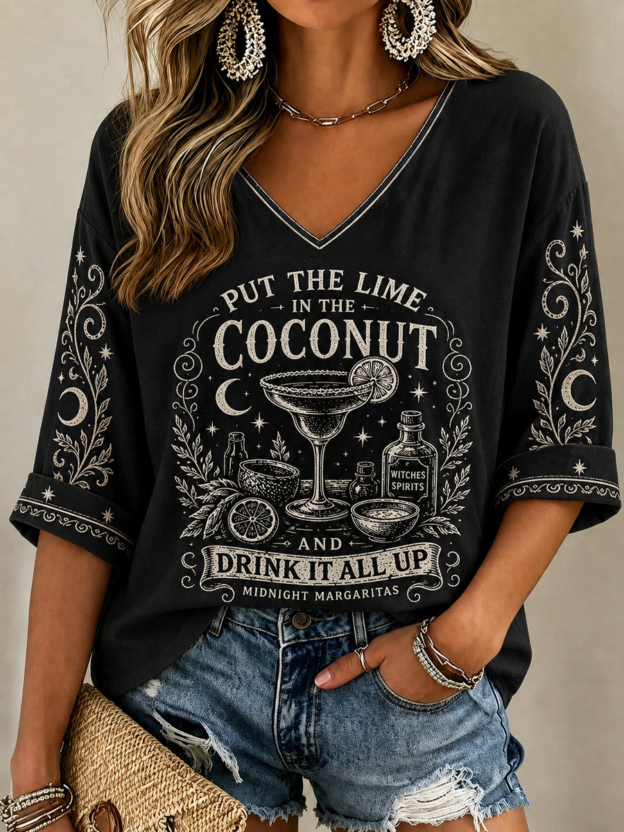 Women's Put The Lime In The Coconut Print V-Neck Tee