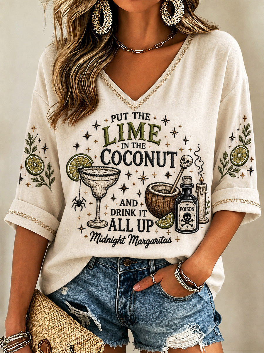 Women's Put The Lime In The Coconut Print V-Neck Tee