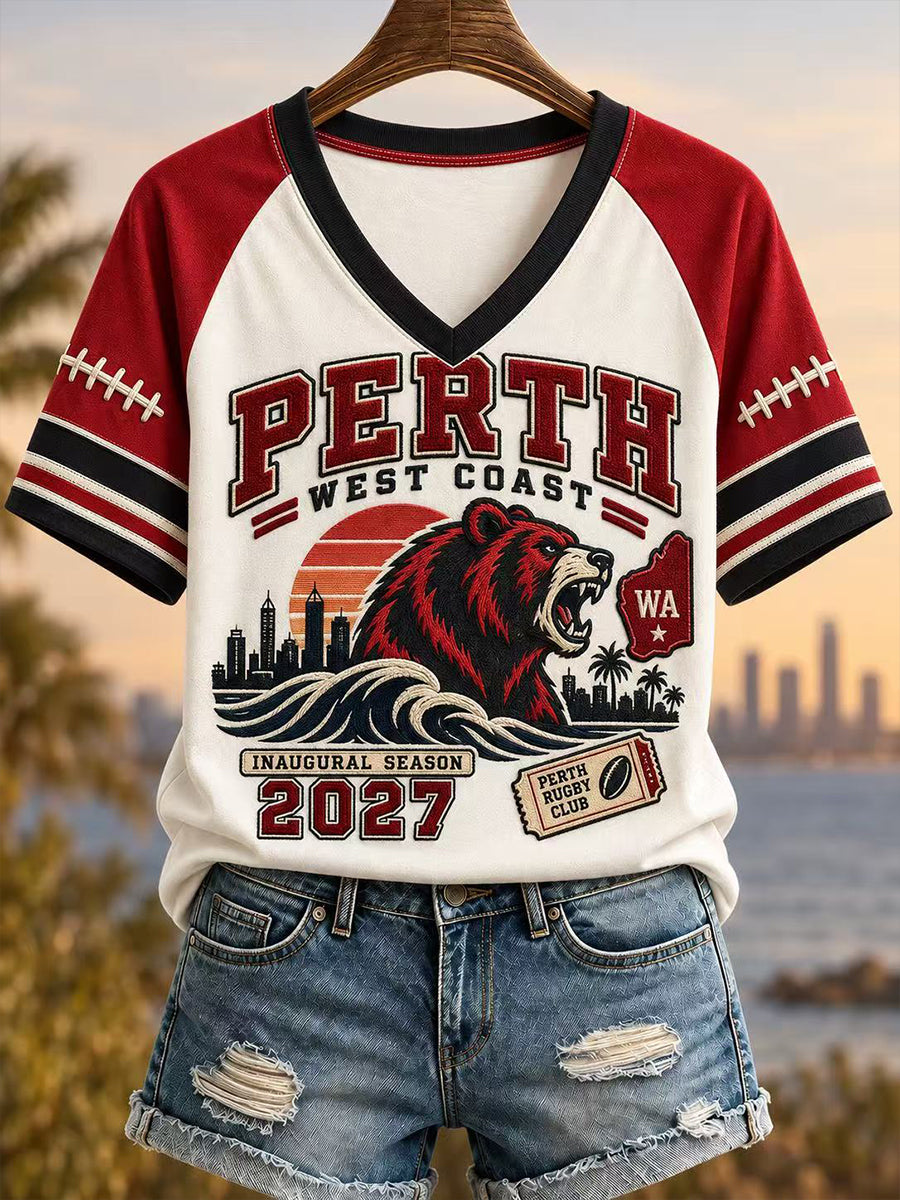 Women's Australian Rules Football Fans Lover V-Neck Short Sleeve T-Shirt