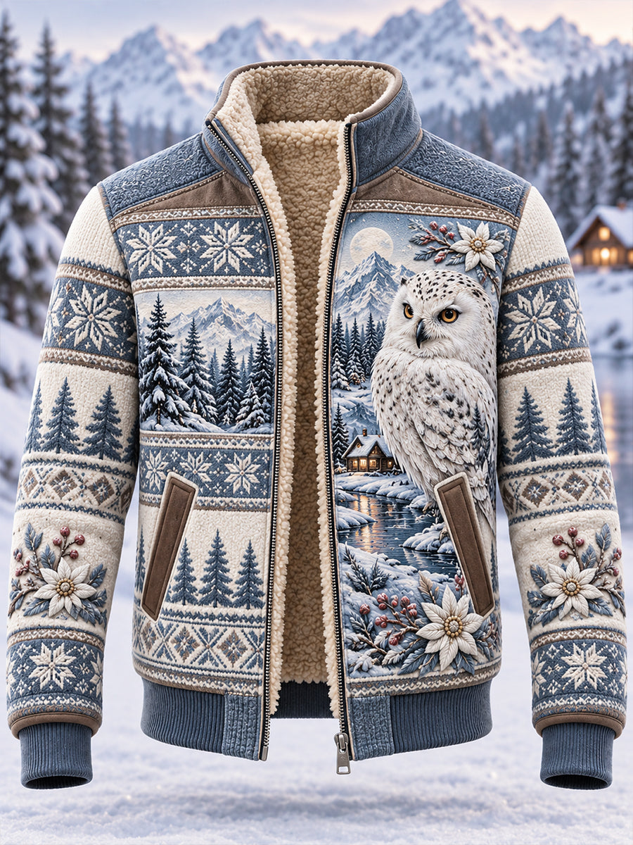 Men's Nordic Forest Animal Print Fleece-Lined Jacket