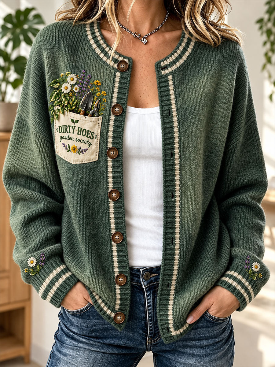 Women's Plants Lover Art Printed Cardigan-Style Knit Jacket