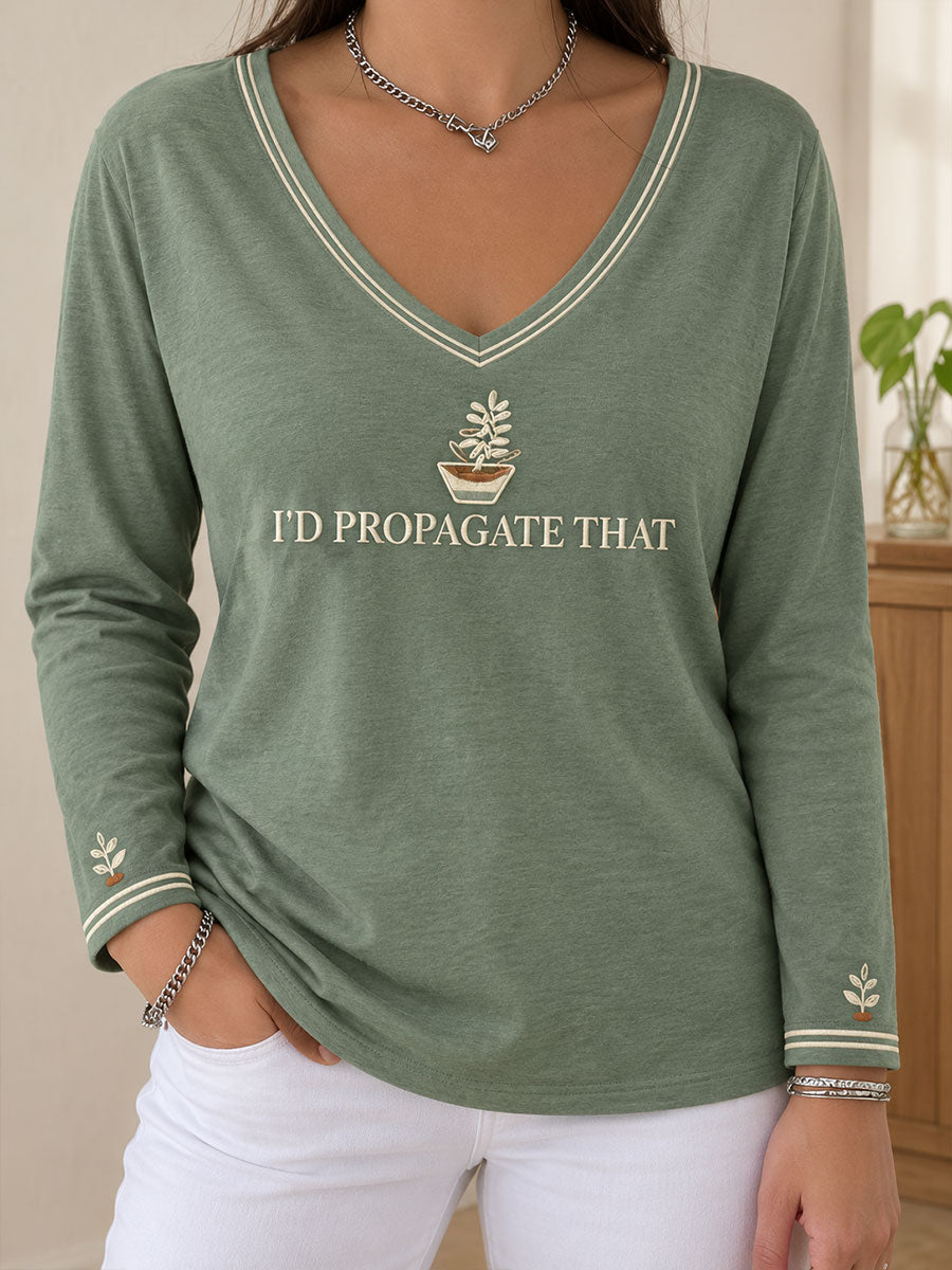 Women's Plants Lover Art Printed V-Neck T-Shirt