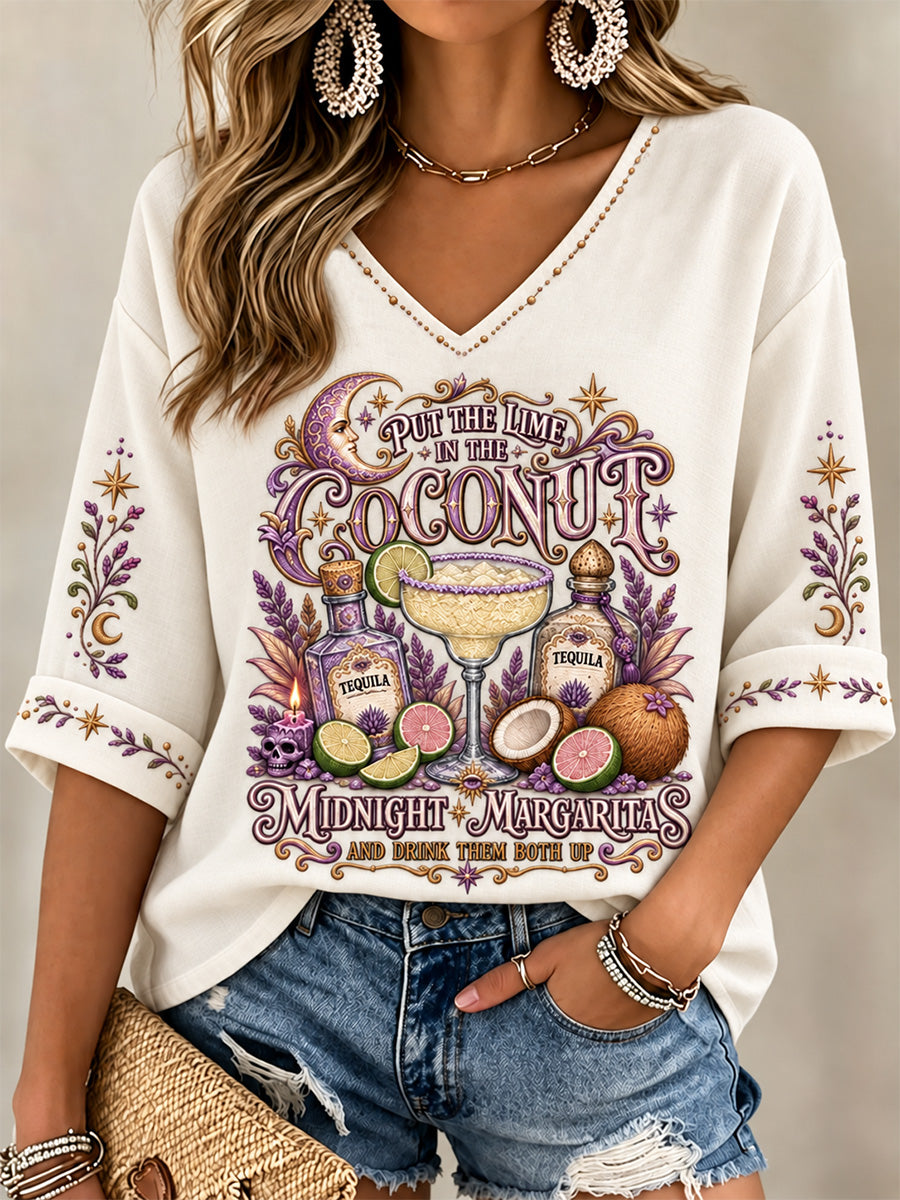 Women's Put The Lime In The Coconut Print V-Neck Tee
