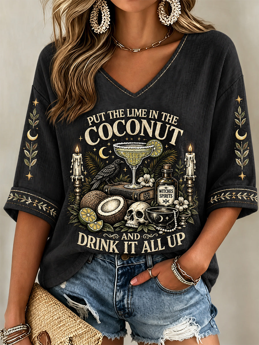 Women's Put The Lime In The Coconut Print V-Neck Tee