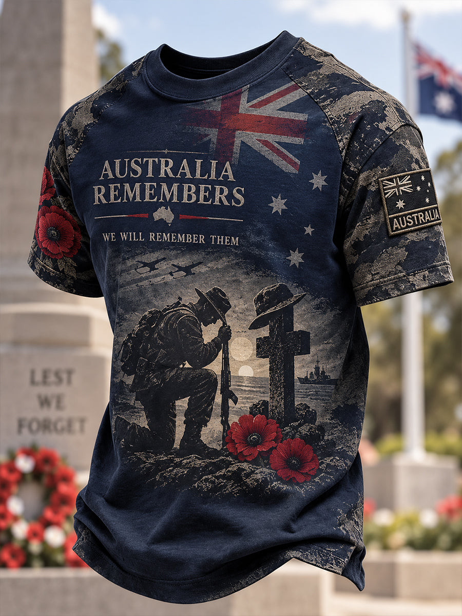 Men's Remembrance Day Commemoration For Veterans In Australia Short Sleeve T-Shirt