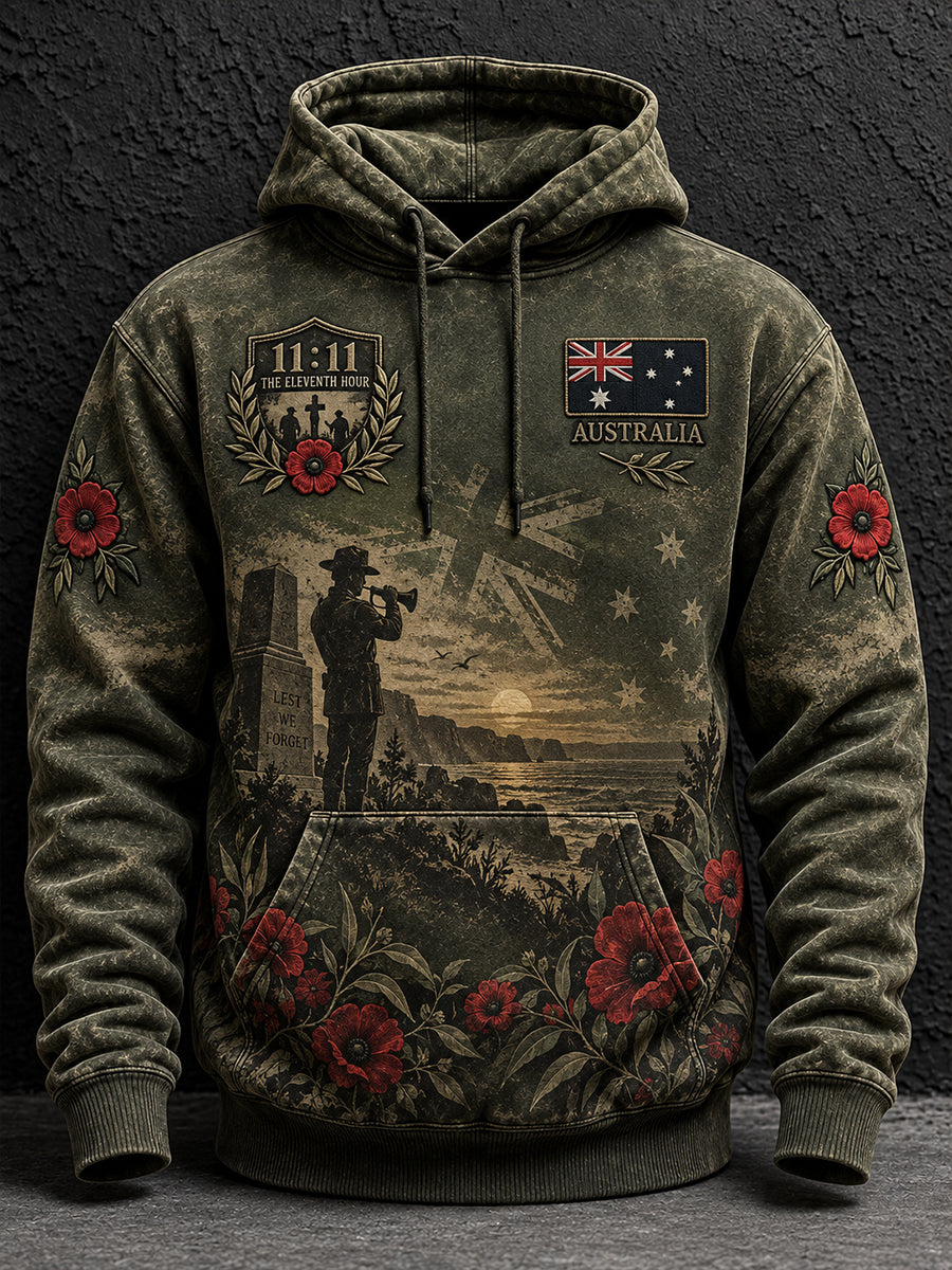 Men's Remembrance Day In Australia Oversized Drop-Shoulder Hoodie with Pockets