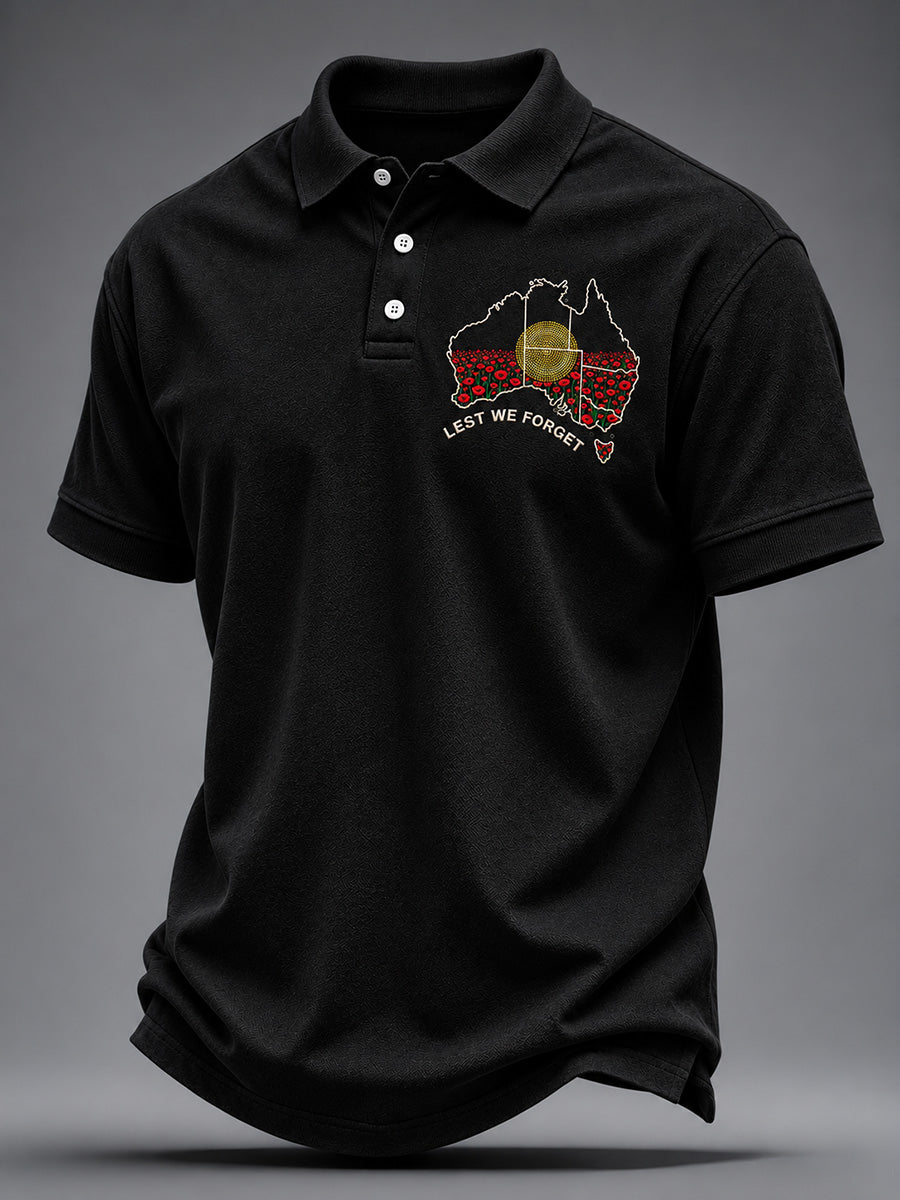 Men's Australia Remember & Honor Aboriginal Flag Print Polo Shirt