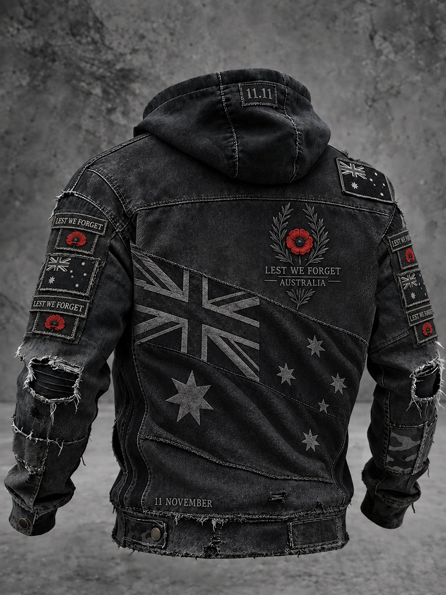 Men's VintageStyle Australian Remembrance Day Graphic Print Casual Hoodie Jacket