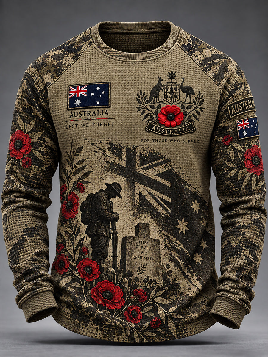 Men's ustralian Veterans Remembrance Day Waffle Long Sleeve T-Shirt