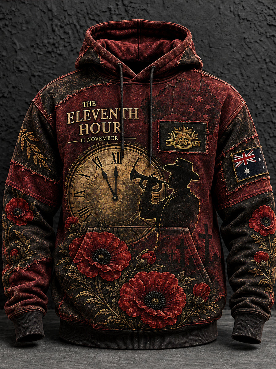 Men's Australian Veteran Remembrance Da Oversized Drop-Shoulder Hoodie with Pockets