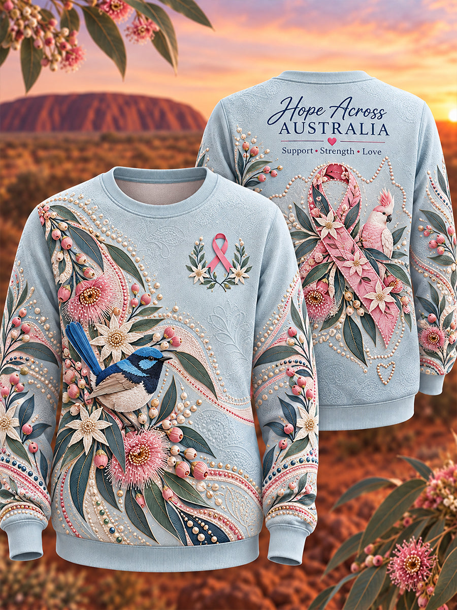 Women's Breast Cancer Awareness in Australia Round-Neck Long-Sleeve T-Shirt